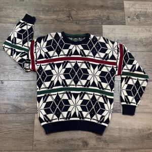 Vintage 80s Jantzen Sweater Acrylic Nordic Fair Isle Pullover Made in USA Large